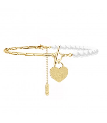 Choker with pearls, padlock heart and your letter, YA 925