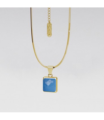 Srebrny naszyjnik z kwadratowym kamieniem onyks niebieski, kolekcja YA, srebro 925