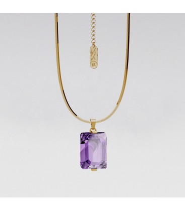 Silver necklace with a rectangular amethyst pendant, YA 925