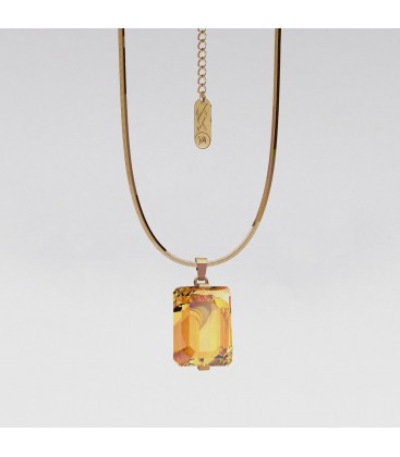 Silver necklace with a rectangular citrine quartz pendant, YA 925